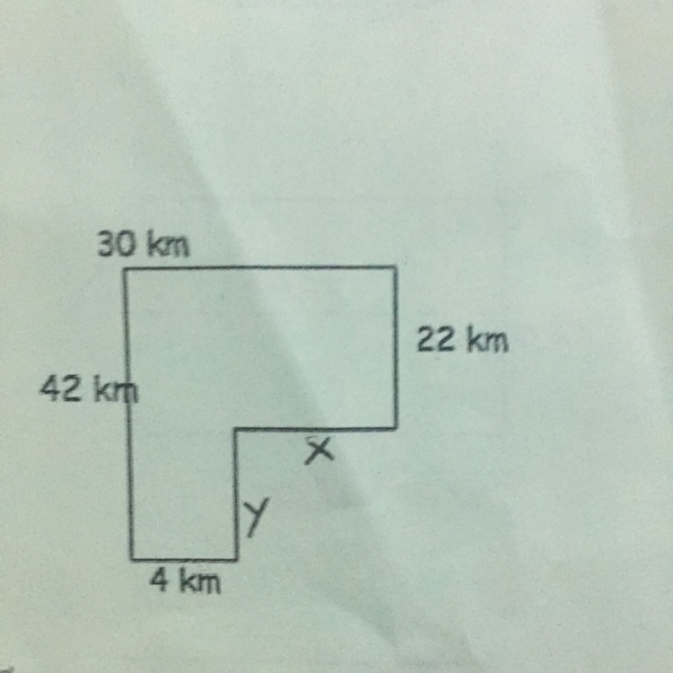 Find the perimeter and area of the following shape. Show formula and work! First, find-example-1