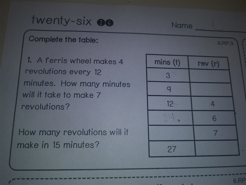 A ferris wheel makes 4 revolutions every 12 minutes. How many minutes will it take-example-1