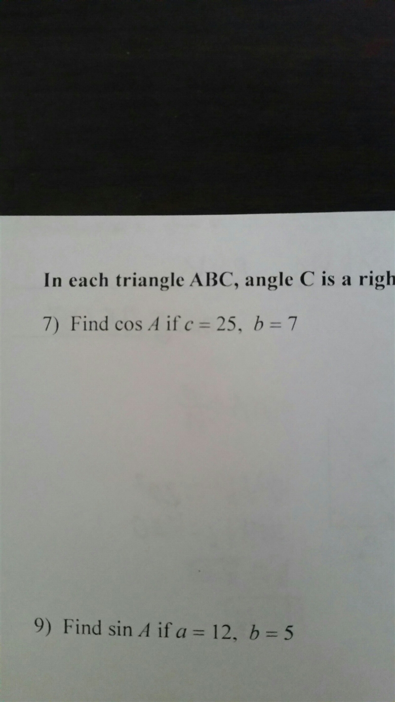 Find cos A if c = 25, b = 7-example-1