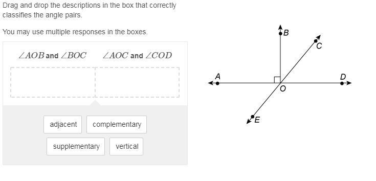 Drag and drop the descriptions in the box that correctly classifies the angle pairs-example-1