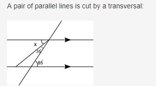 What is the measure of angle x? A.50 degrees B.55 degrees C.85 degrees D.125 degrees-example-1