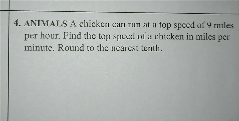 Chicken ran up to a top speed of 9 miles per hour, find the top speed of the chicken-example-1