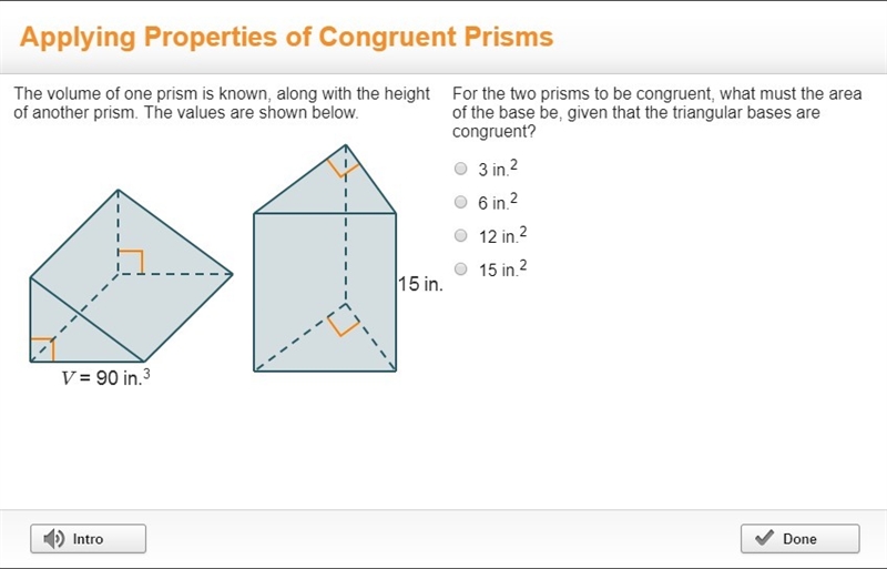 The volume of one prism is known, along with the height of another prism. The values-example-1