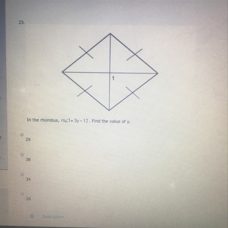 In the rhombus m<1=3y-12 find the value of y please answer need answer ASAP-example-1