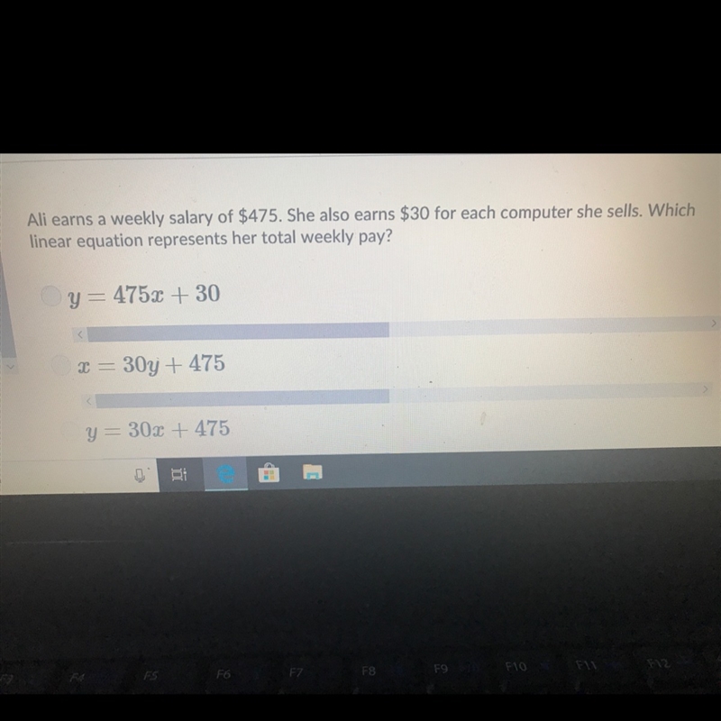 The last answer option was 30x+475y=0-example-1