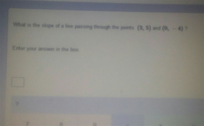 What is the slope of the line passing through the point 2,5and 0 negative 4-example-1