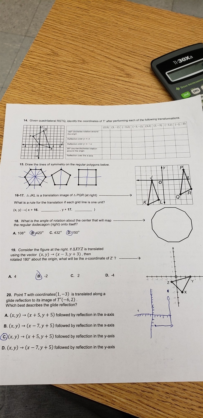 Question #14 Givin quadrilateral RSTQ, Identify the coordinates of T' after performing-example-1