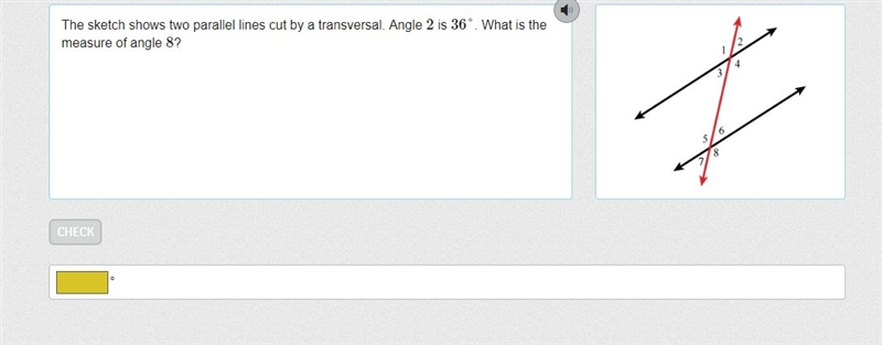 The sketch shows two parallel lines cut by a transversal. Angle 2 is 36°. What is-example-1