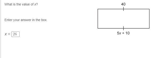 What is the value of x? (The shape is a rectangle with the top side labelled 40 and-example-1