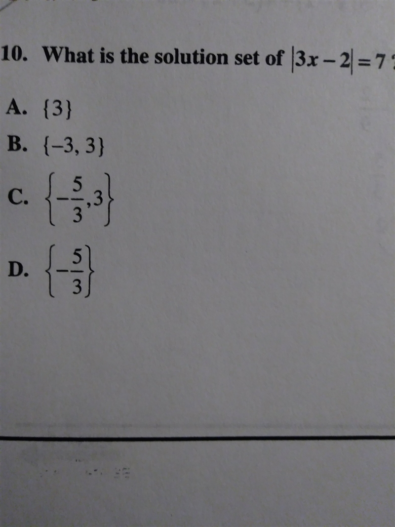 What is the solution set of |3x-2|=7-example-1