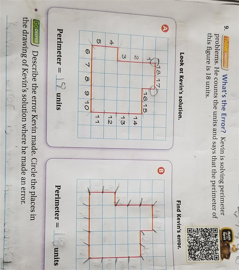 describe the error Kevin made. circle the places in the drawing of Kevin's solution-example-1