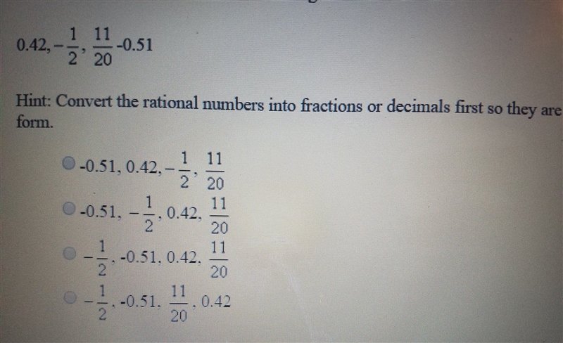 PLZ HELP ME!!!!!order the rational numbers least to greatest-example-1