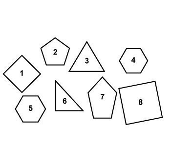 Which figures appear to be congruent polygons? 4 and 5 1 and 8 2 and 7 3 and 6-example-1