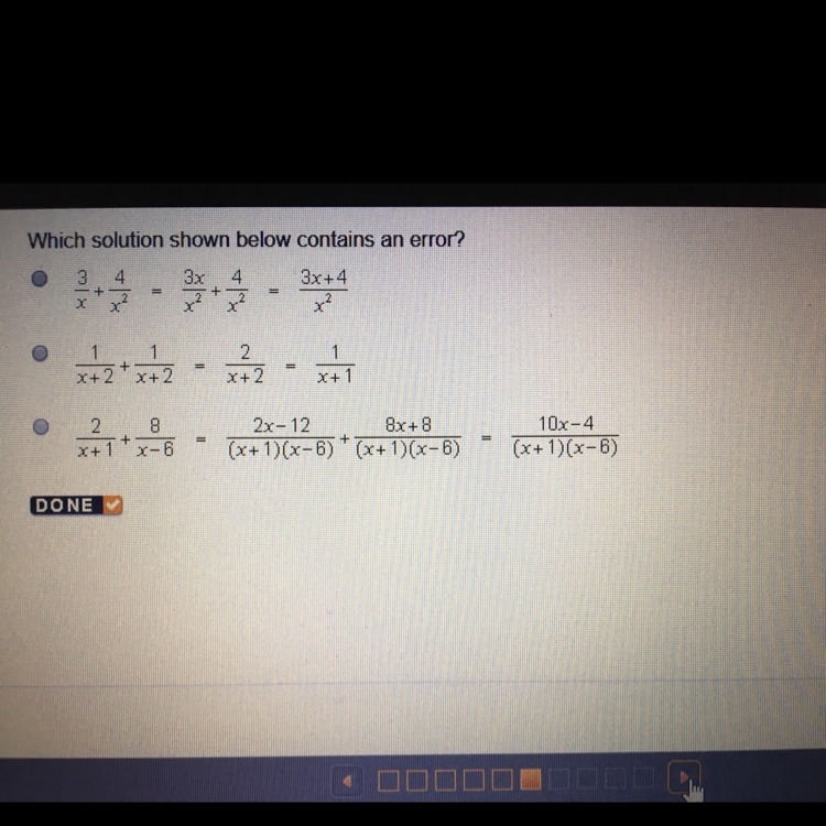 PLEASE HURRY which solution shown below contains an error-example-1