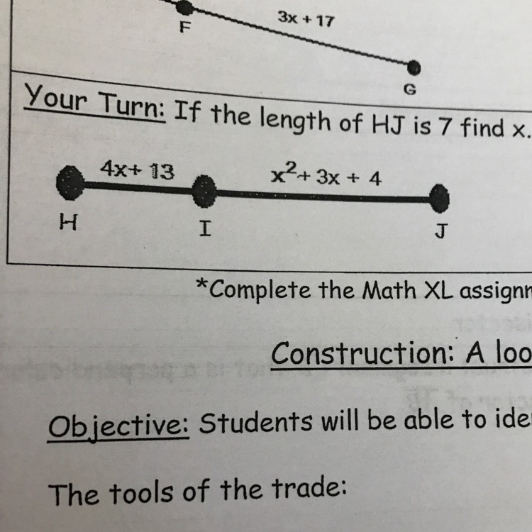 If the length of HJ is 7 find x-example-1