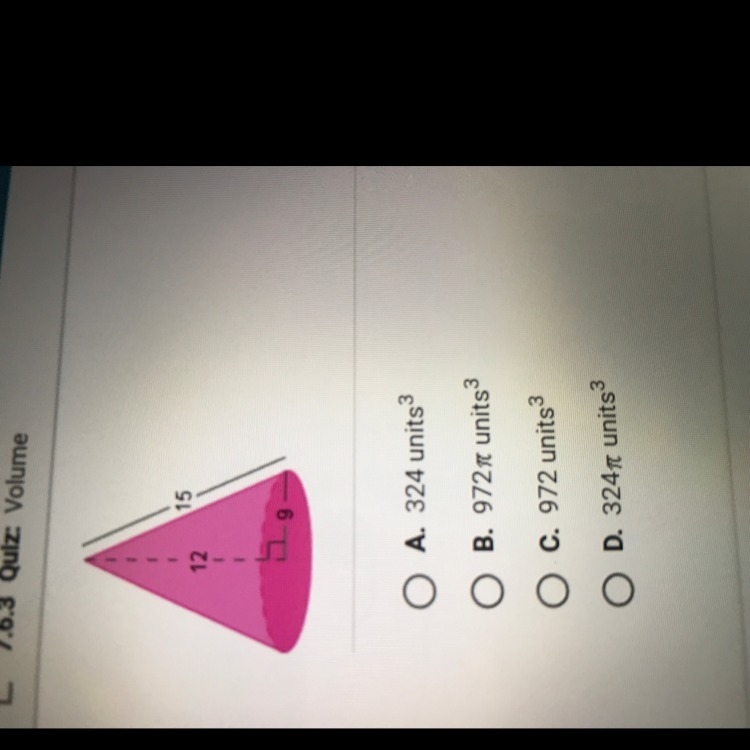 Find the volume of the cone shown below-example-1