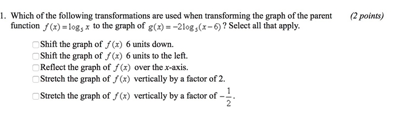 Which of the following transformations are used when transforming the graph of the-example-1