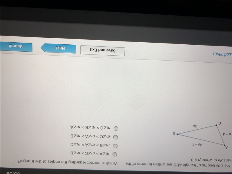 Witch is the correct regarding the angles the angles of the triangle?-example-1