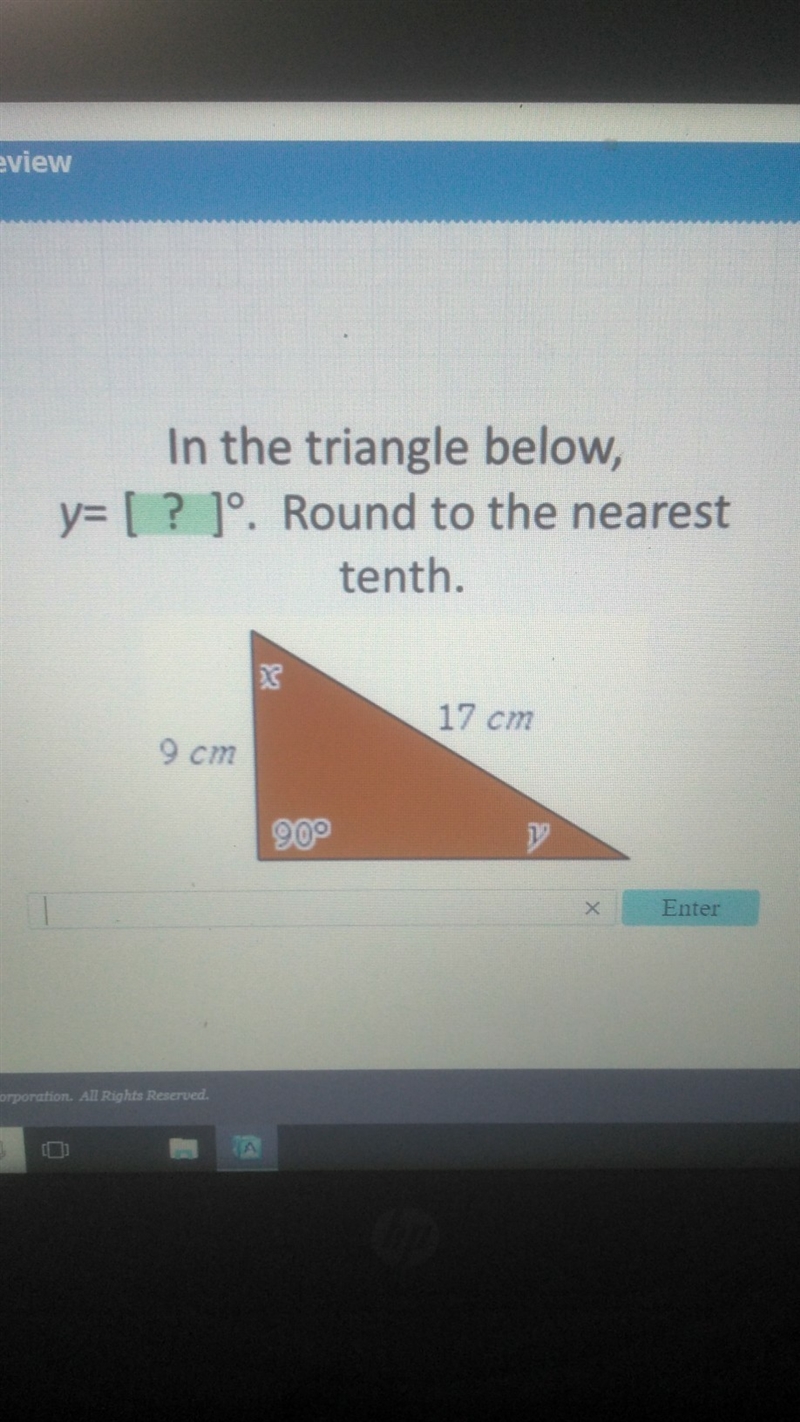 In the triangle below y=? round to the nearest tenth.-example-1