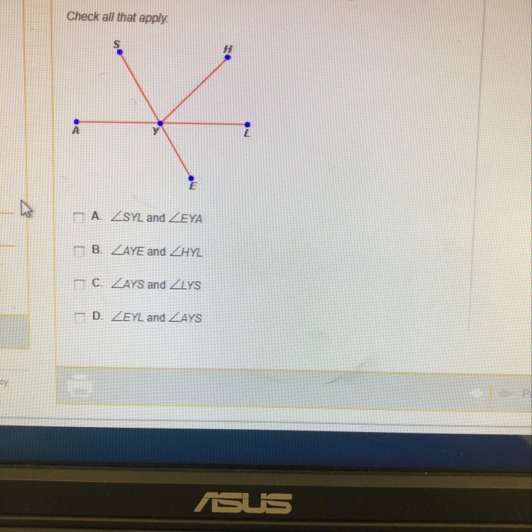 Which pair of angles are vertical angles?-example-1