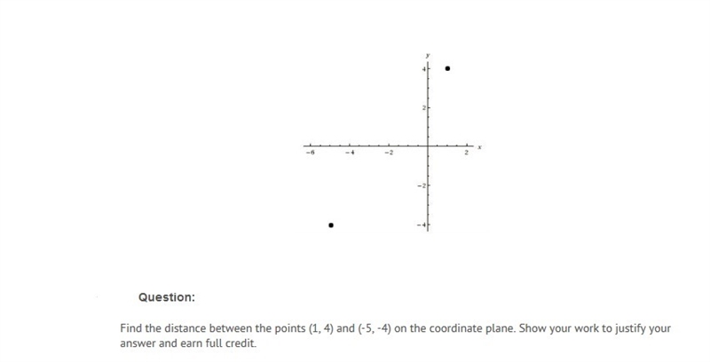 Find the distance between the points (1, 4) and (-5, -4) on the coordinate plane. Show-example-1