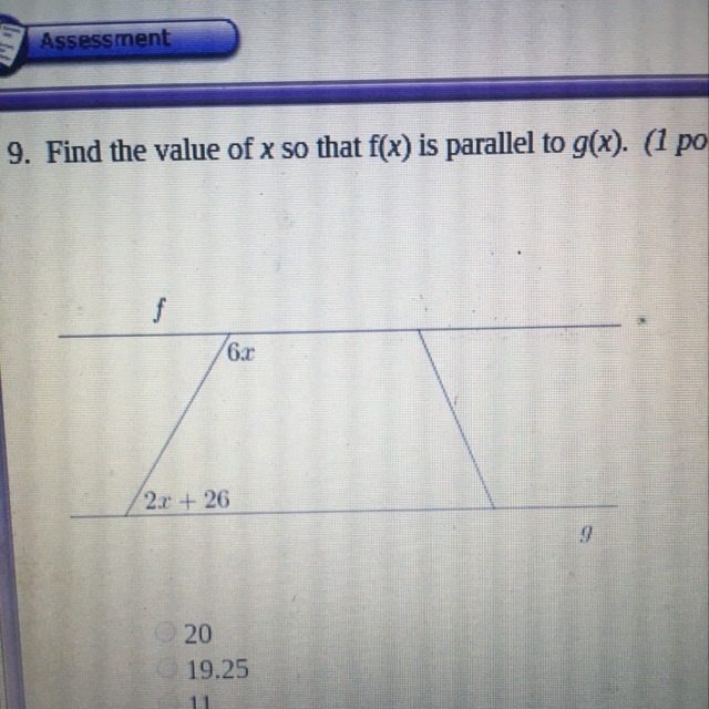 Find the value of x so that f(x) is parallel to g(x)-example-1