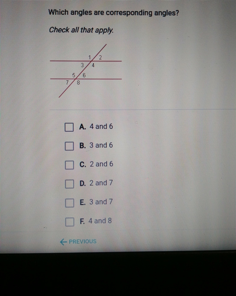 Which angles are corresponding angles?-example-1