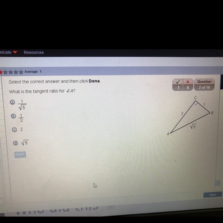 What is the tangent ratio for angle A?-example-1