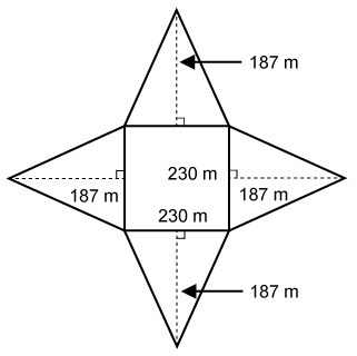 The Great Pyramid in Giza, Egypt, is a square pyramid. The dimensions of the pyramid-example-1