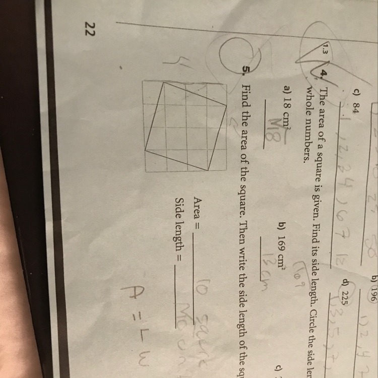 Find the area of the square and write the side length-example-1