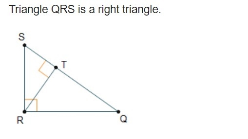 Triangle QRS is a right triangle. Complete the similarity statement. ΔSTR ~ Δ TQR-example-1