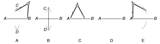 The figure shows the steps to construct a perpendicular bisector of a segment. The-example-1