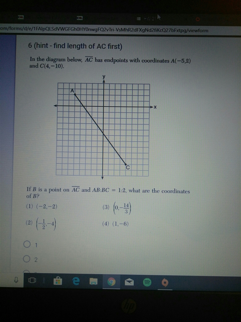 If B is a point on AC and AB:BC = 1:2, what are the coordinates of B?-example-1