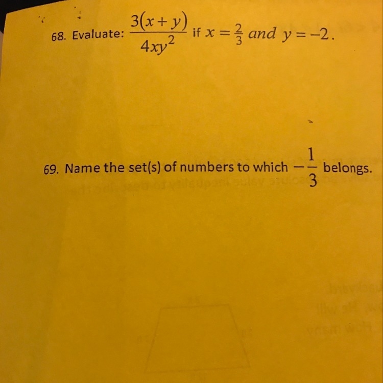 I need to evaluate number 68.) and I need to know what sets of numbers to -1/3 belong-example-1