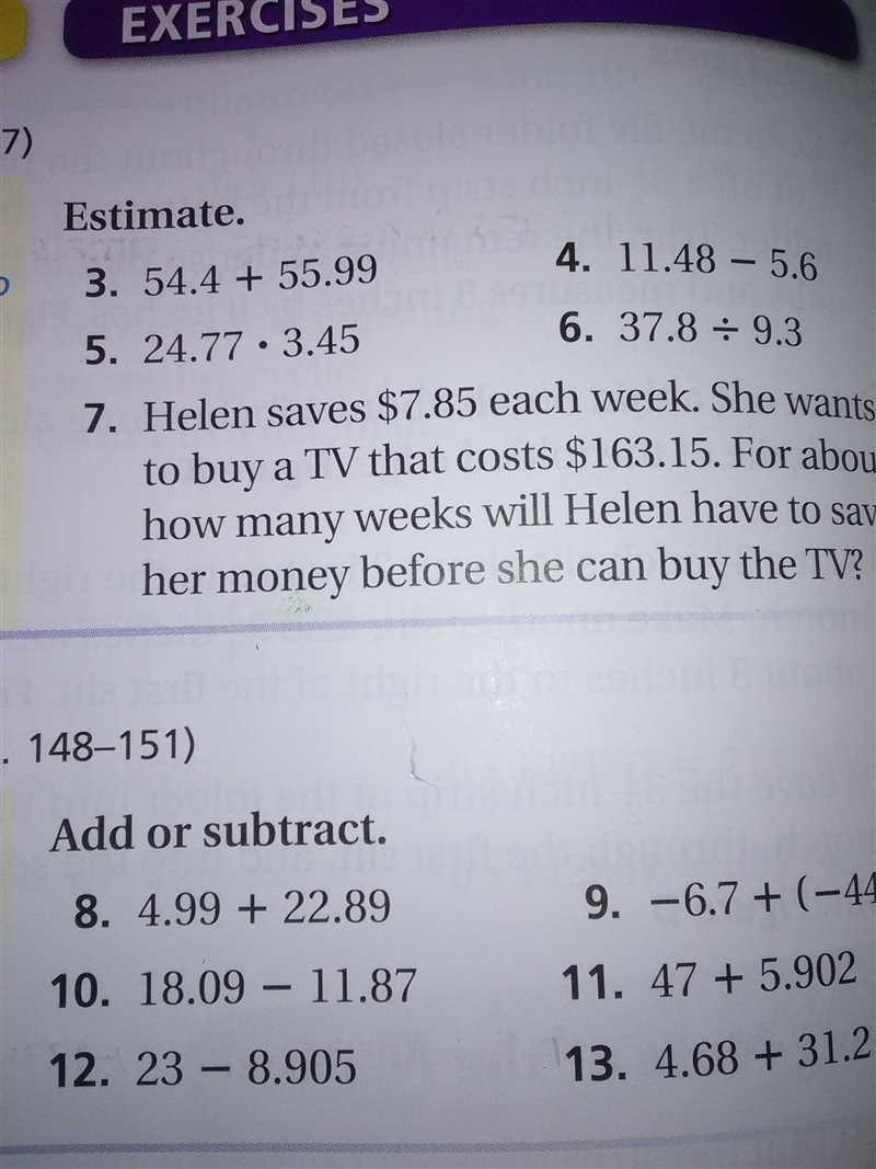 helen saves $7.85 each week she wants to buy at tv that costs $163.15 for about how-example-1