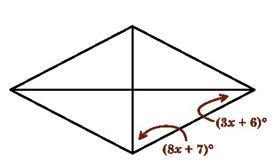 For which value of x is the figure a rhombus? A. x = 20.5 B. x = 2.6 C. x = 15.19 D-example-1