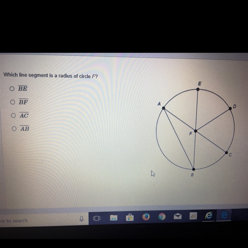 What line segment is a radius of circle F?-example-1