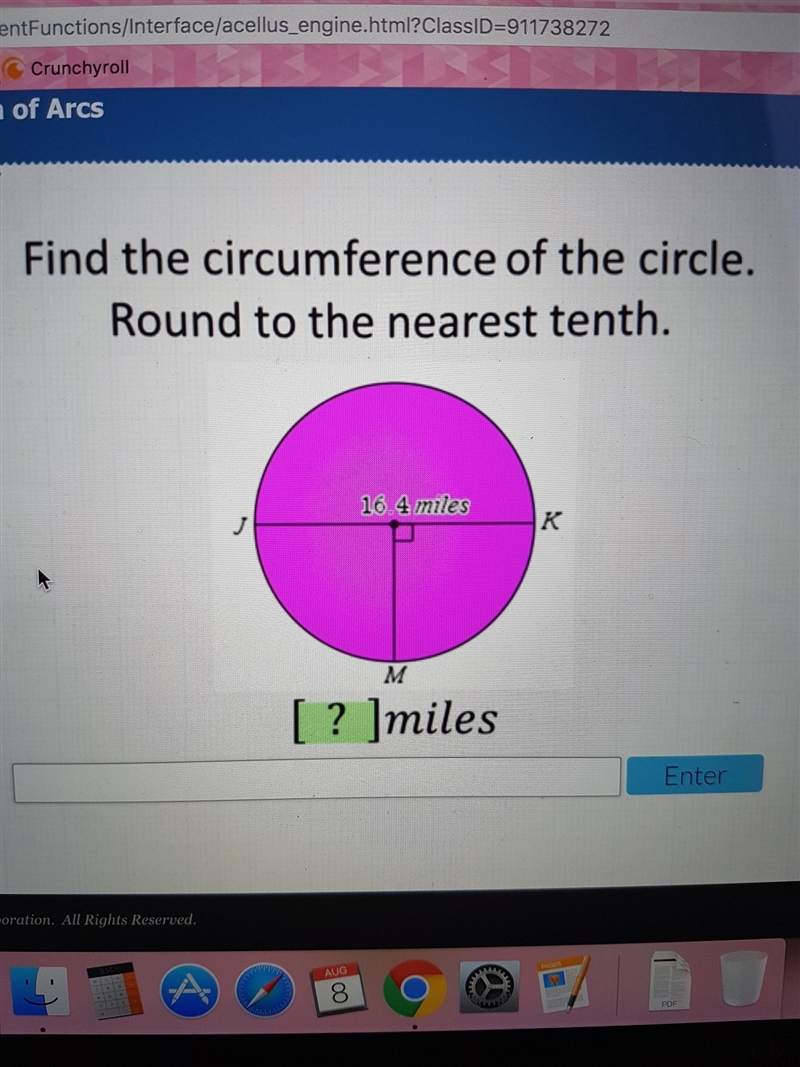 Find the circumference of the circle. If you could also explain the process, please-example-1