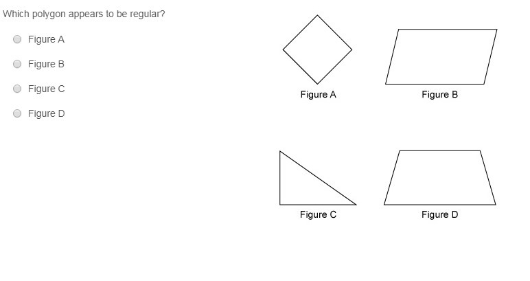 Which polygon appears to be regular? Figure A Figure B Figure C Figure D-example-1