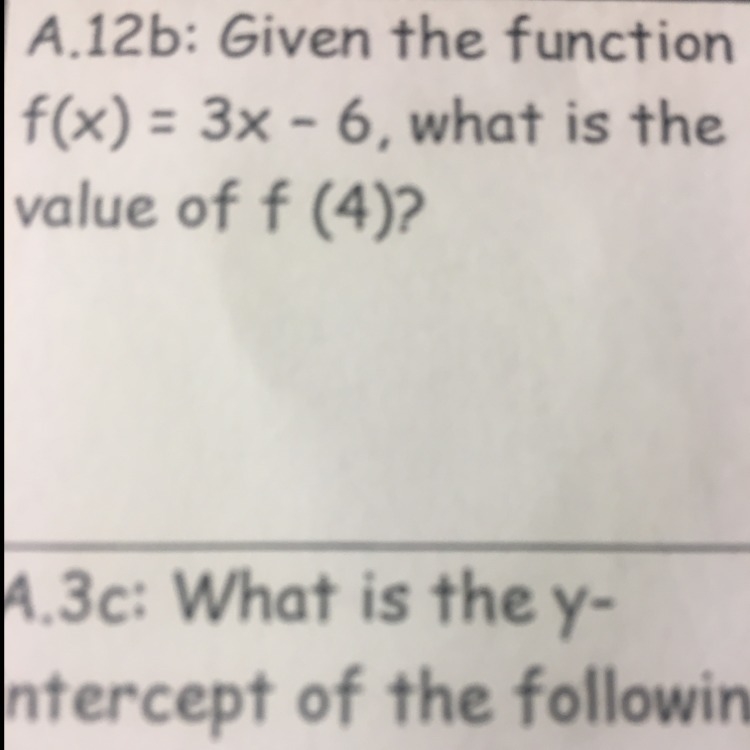 What is the value of f(4) in f(x)=3x-6-example-1