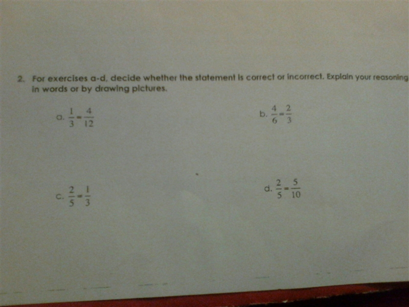 the question says, for exercises a-d decide whether the statement is correct or incorrect-example-1