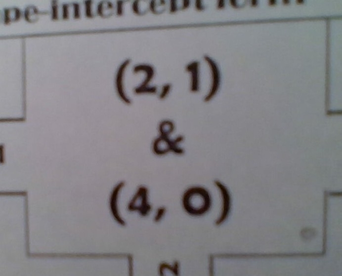 Slope intercept of (2,1) and (4,0)-example-1