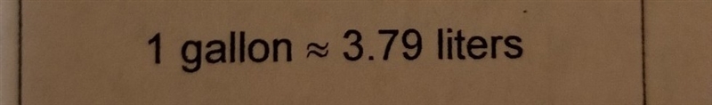 A cooler holds 15 liters of water. About how many gallons does it hold?-example-1