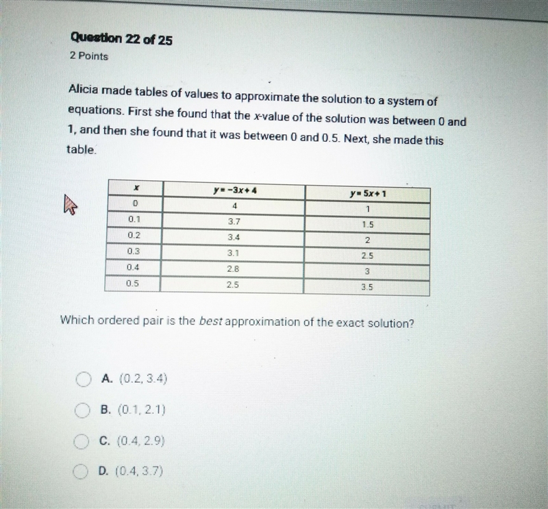 PLEASE HELP!!!20 POINTS!Alicia made tables of values to approximate the solution to-example-1