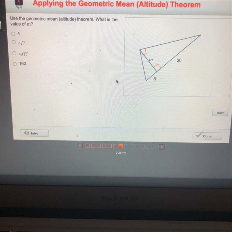 Use the geometric mean (altitude) theorem. What is the value of m?-example-1