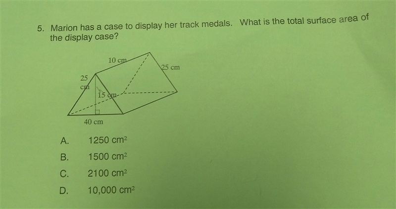 Marion has a case to display her track medals what is the total surface area of the-example-1