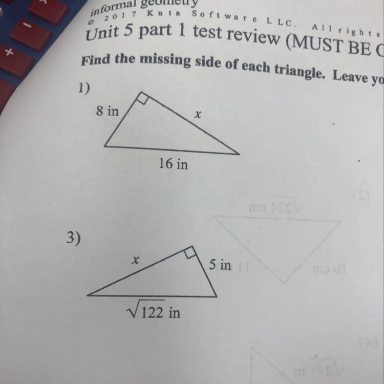 Find the missing length . Leave your answers in simplest radical form-example-1