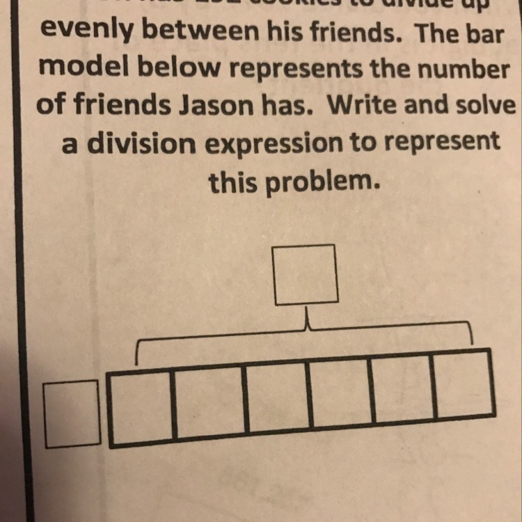 Jason has 192 cookies to divide up evenly between his friends. The bar model below-example-1