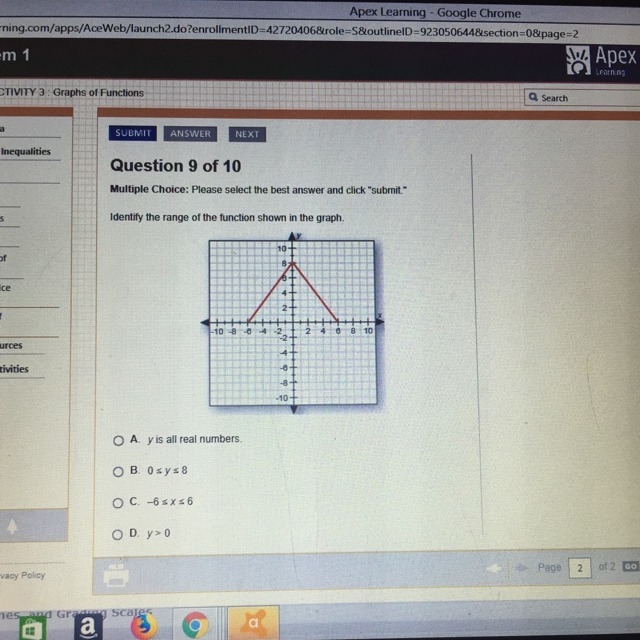 Identify the range of the function shown in the graph-example-1