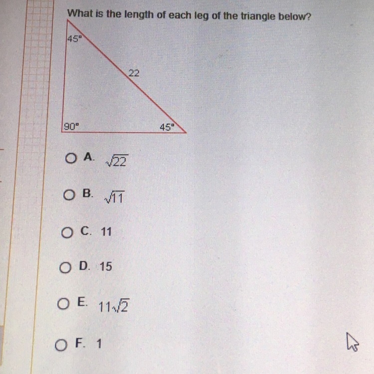 What is the length of each leg of the triangle below?-example-1